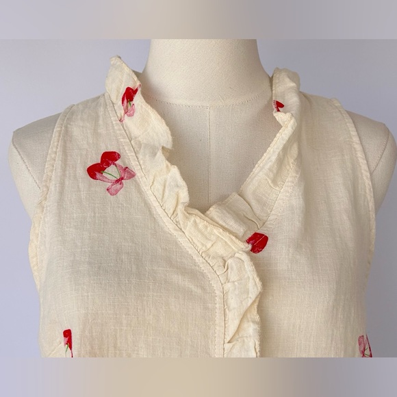 Bellambra Women’s Linen/Cotton Shift Dress Ruffle Collar to Bottom Hem Large - Picture 2 of 10